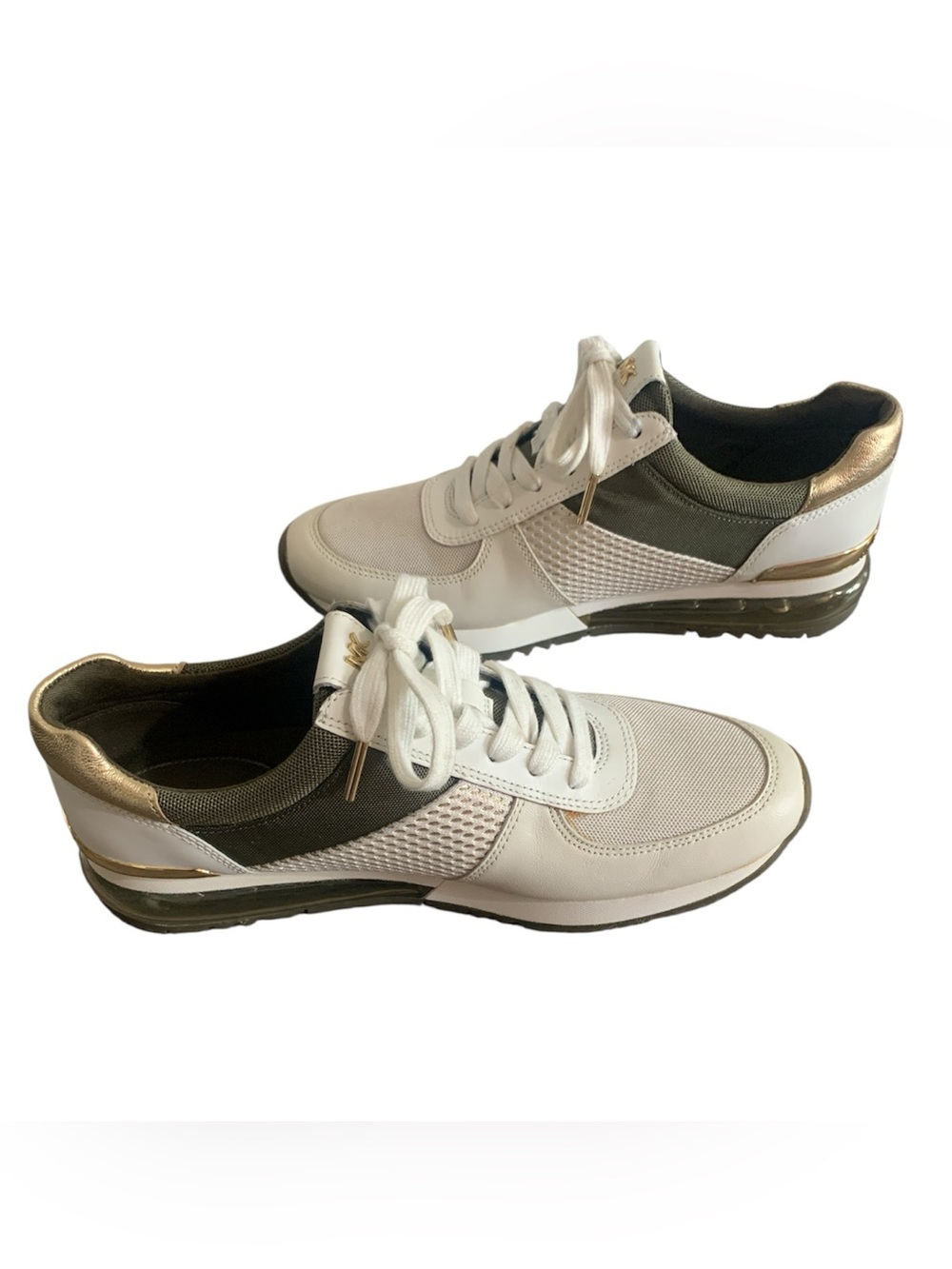 Michael Kors Cream/Olive Green and Gold Accent Mesh Low-Top Sneakers 8.5 - Picture 6 of 10